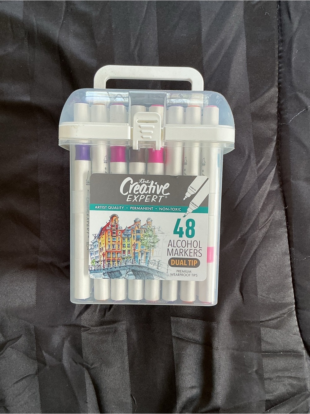 The Creative Expert 48-Piece Alcohol Markers Set - White Case with Pink Accents